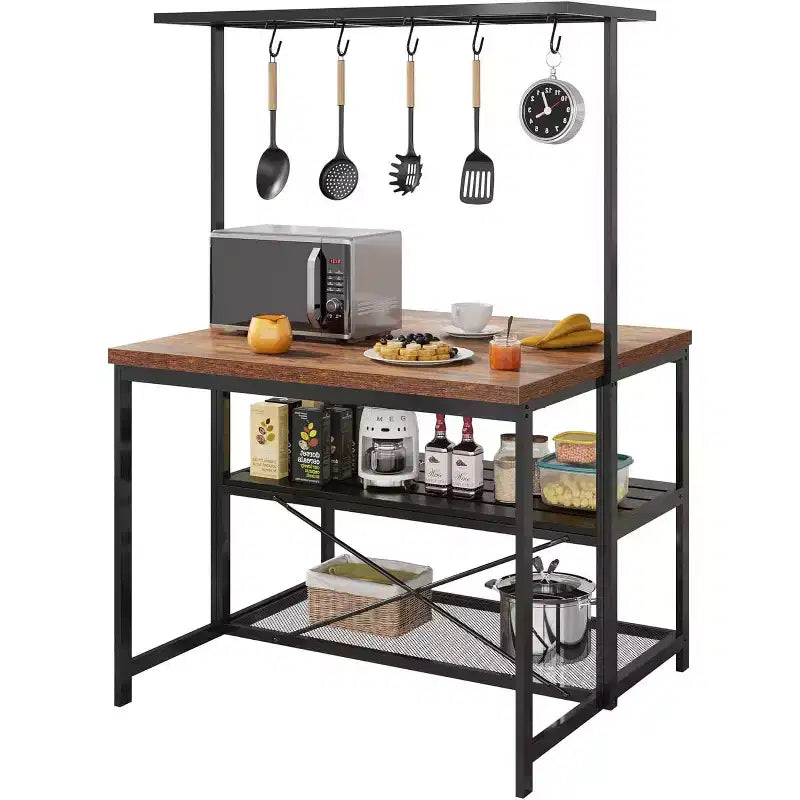 COZONY Îlot de Cuisine avec Prises de Courant, Desserte à Roulettes avec 3 Étagères et Crochets