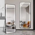 64 x 21 Inch Black Aluminum Alloy Thin Frame Full Length Mirror with LED Light, Illuminated Floor Mirror with Bracket for Bedroom