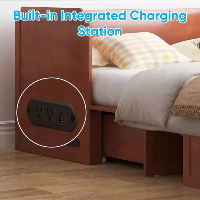 Lit escamotable Mjkone Queen Size avec station de recharge et tiroir de rangement, design peu encombrant, matelas en option