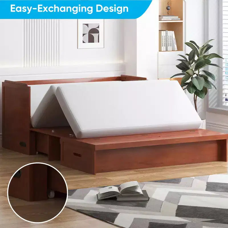Lit escamotable Mjkone Queen Size avec station de recharge et tiroir de rangement, design peu encombrant, matelas en option