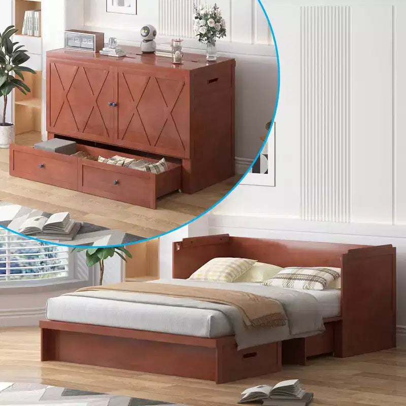 Lit escamotable Mjkone Queen Size avec station de recharge et tiroir de rangement, design peu encombrant, matelas en option
