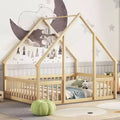 Zeus & Ruta Full Wood House-Shaped Floor Bed with Fence, Guardrails