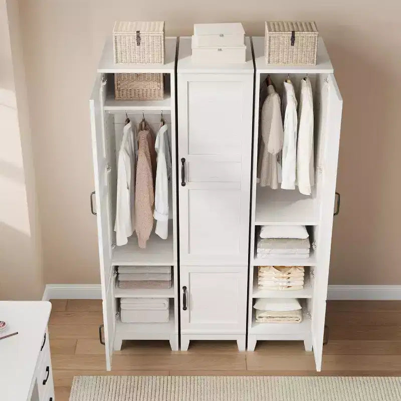 Armoire-penderie de 72 po avec 2 portes, armoire de rangement en bois avec tringle à vêtements, armoire étroite et haute avec 18 étagères réglables