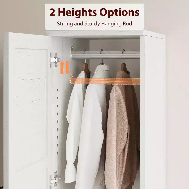 Armoire-penderie de 72 po avec 2 portes, armoire de rangement en bois avec tringle à vêtements, armoire étroite et haute avec 18 étagères réglables