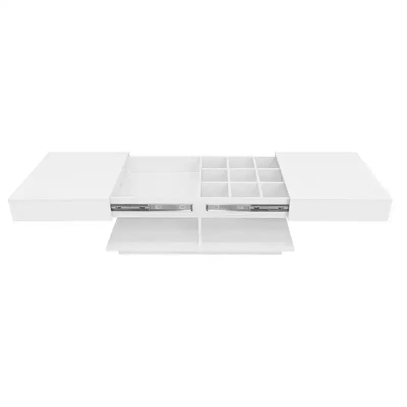 Table basse extensible moderne avec rangement, table centrale rectangulaire réglable avec espace caché pour salon