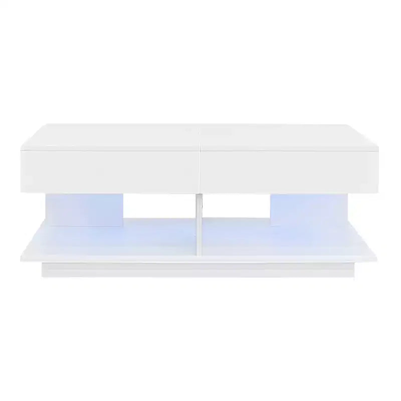 Table basse extensible moderne avec rangement, table centrale rectangulaire réglable avec espace caché pour salon