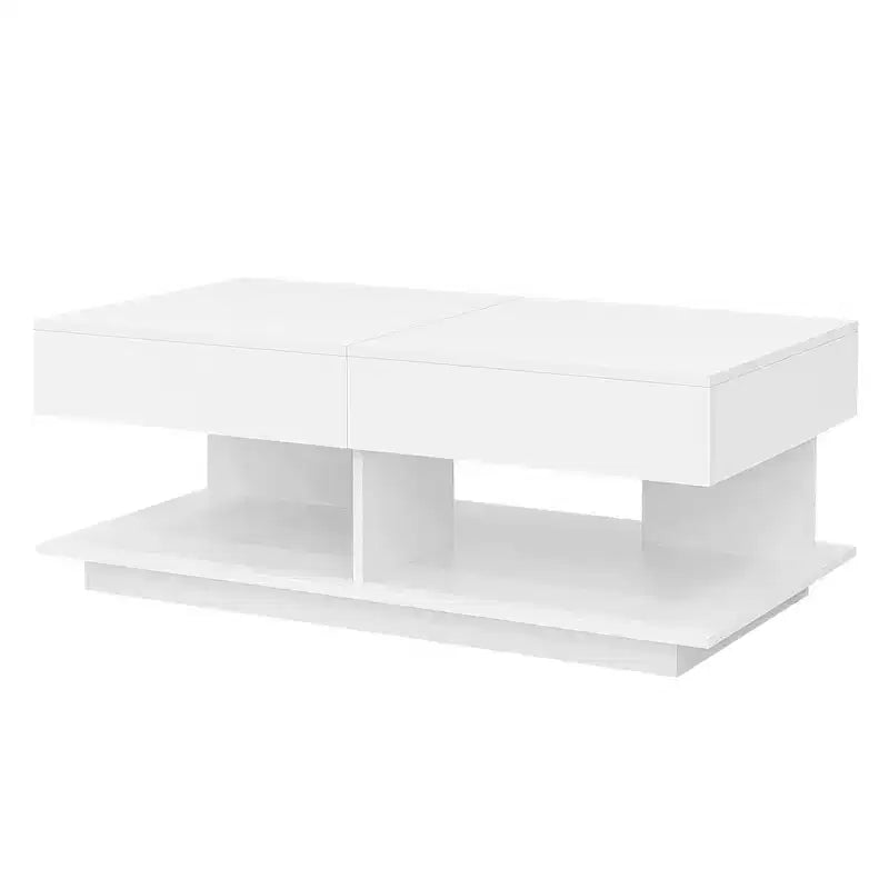 Table basse extensible moderne avec rangement, table centrale rectangulaire réglable avec espace caché pour salon