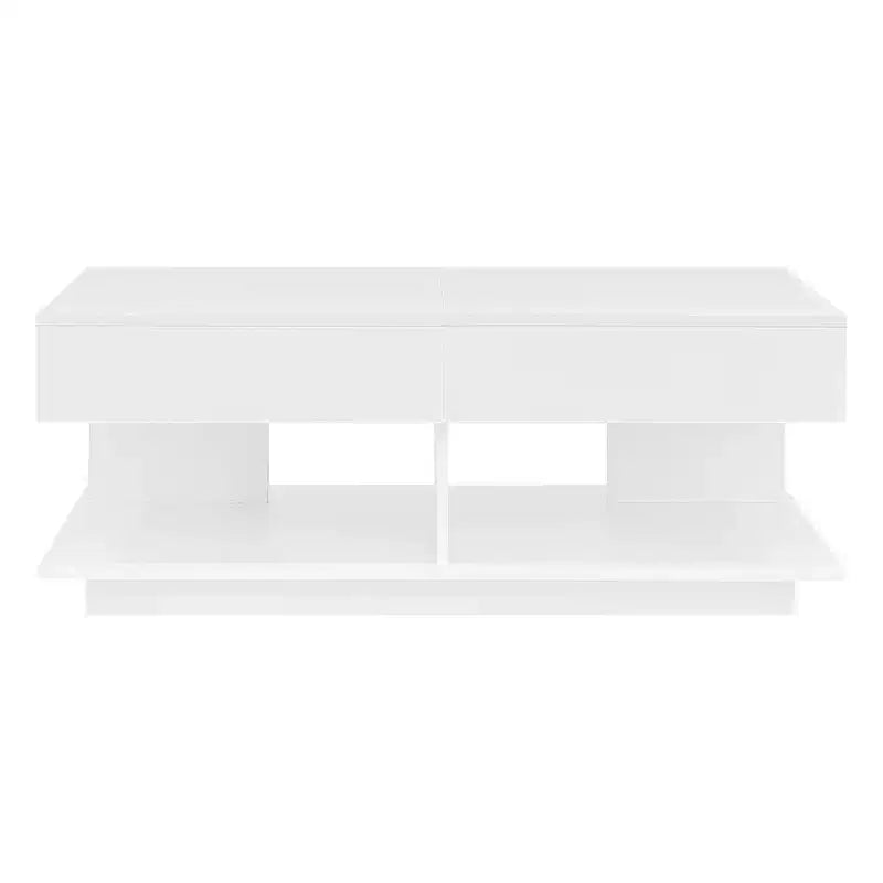 Table basse extensible moderne avec rangement, table centrale rectangulaire réglable avec espace caché pour salon