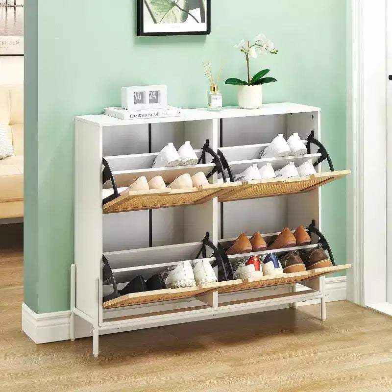 Meuble à chaussures en rotin pour entrée avec 4 portes, étagères réglables, peut contenir 20 paires, mobilier de rangement moderne, grande capacité de rangement
