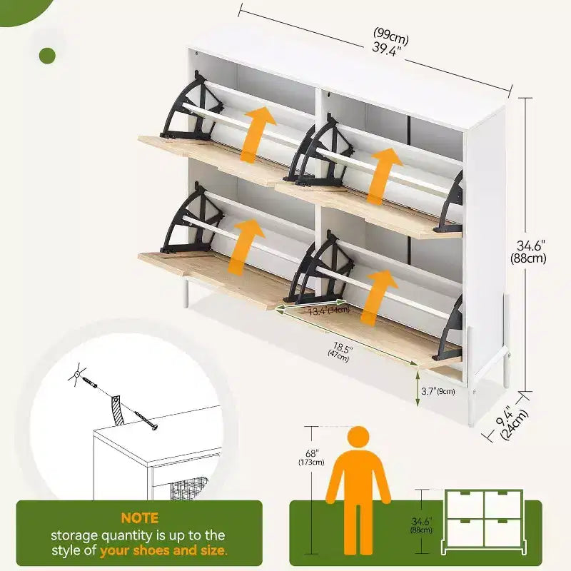 Meuble à chaussures en rotin pour entrée avec 4 portes, étagères réglables, peut contenir 20 paires, mobilier de rangement moderne, grande capacité de rangement