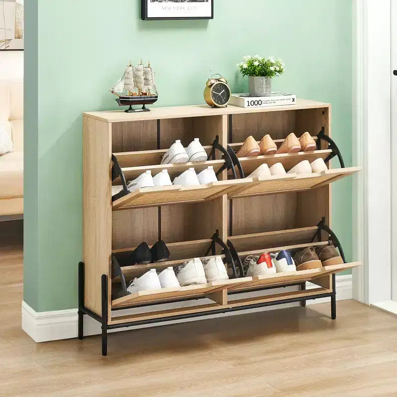 Meuble à chaussures en rotin pour entrée avec 4 portes, étagères réglables, peut contenir 20 paires, mobilier de rangement moderne, grande capacité de rangement