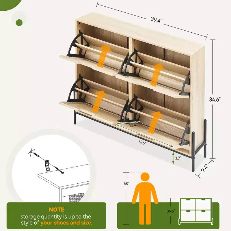 Meuble à chaussures en rotin pour entrée avec 4 portes, étagères réglables, peut contenir 20 paires, mobilier de rangement moderne, grande capacité de rangement