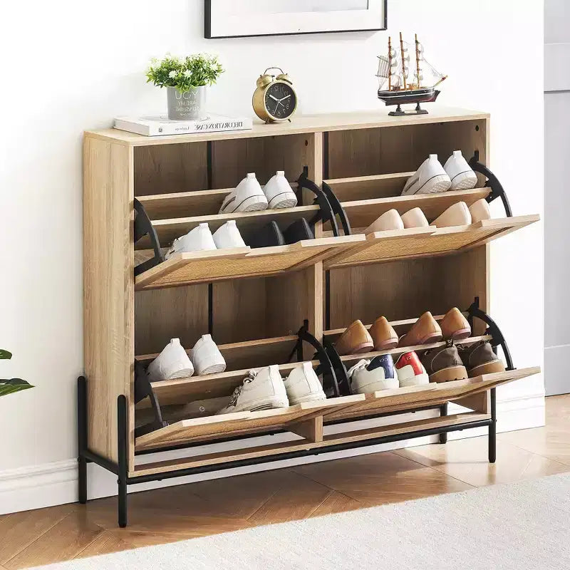 Meuble à chaussures en rotin pour entrée avec 4 portes, étagères réglables, peut contenir 20 paires, mobilier de rangement moderne, grande capacité de rangement