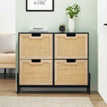 Rattan Shoe Cabinet Organizer for Entryway with 4 Doors, Adjustable Shelves,Holds 20 Pairs, Modern Storage Furniture, Spacious Storage Capacity
