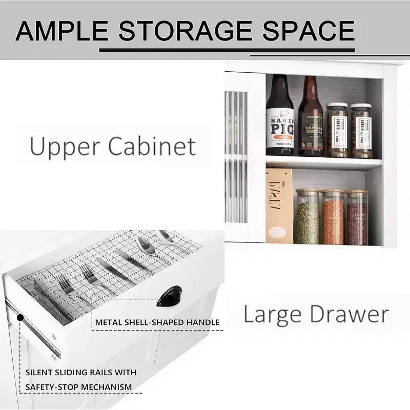 Meuble de rangement haut indépendant de 180 cm avec support micro-ondes, tiroirs et étagères réglables, meuble de cuisine de style campagnard pour la maison