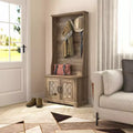GALANO Hall Tree with Bench and Mirror Door Storage in Knotty Oak 31.3 W x 15.7 D x 68.3 H