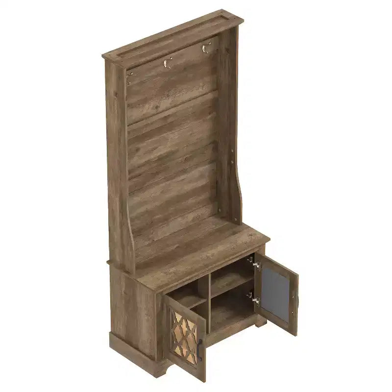 Meuble d'entrée GALANO avec banc et miroir de rangement en chêne noueux 31,3 L x 15,7 P x 68,3 H