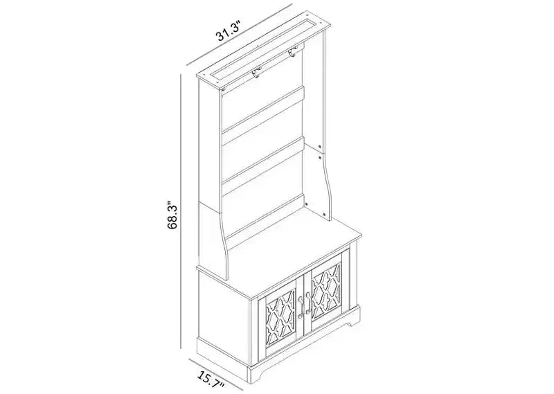 Meuble d'entrée GALANO avec banc et miroir de rangement en chêne noueux 31,3 L x 15,7 P x 68,3 H