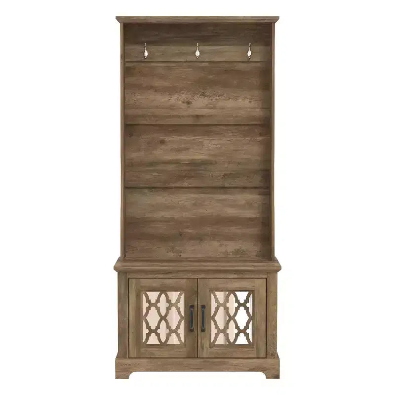 Meuble d'entrée GALANO avec banc et miroir de rangement en chêne noueux 31,3 L x 15,7 P x 68,3 H