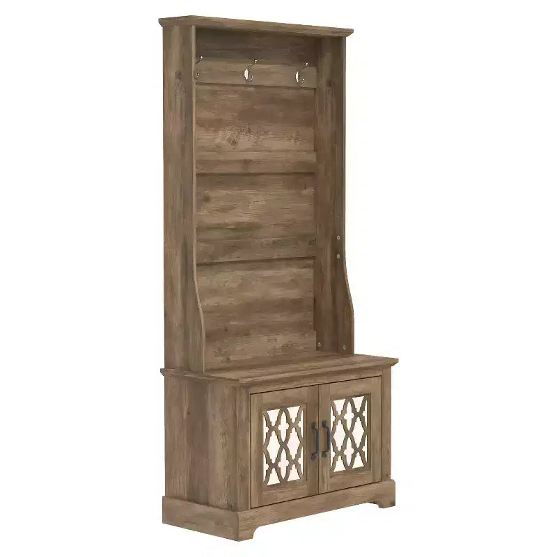 Meuble d'entrée GALANO avec banc et miroir de rangement en chêne noueux 31,3 L x 15,7 P x 68,3 H