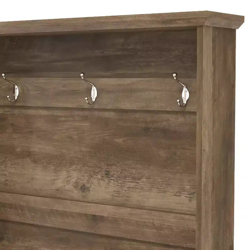 Meuble d'entrée GALANO avec banc et miroir de rangement en chêne noueux 31,3 L x 15,7 P x 68,3 H