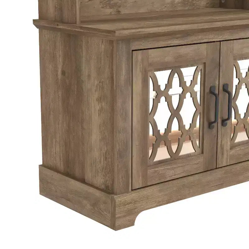 Meuble d'entrée GALANO avec banc et miroir de rangement en chêne noueux 31,3 L x 15,7 P x 68,3 H