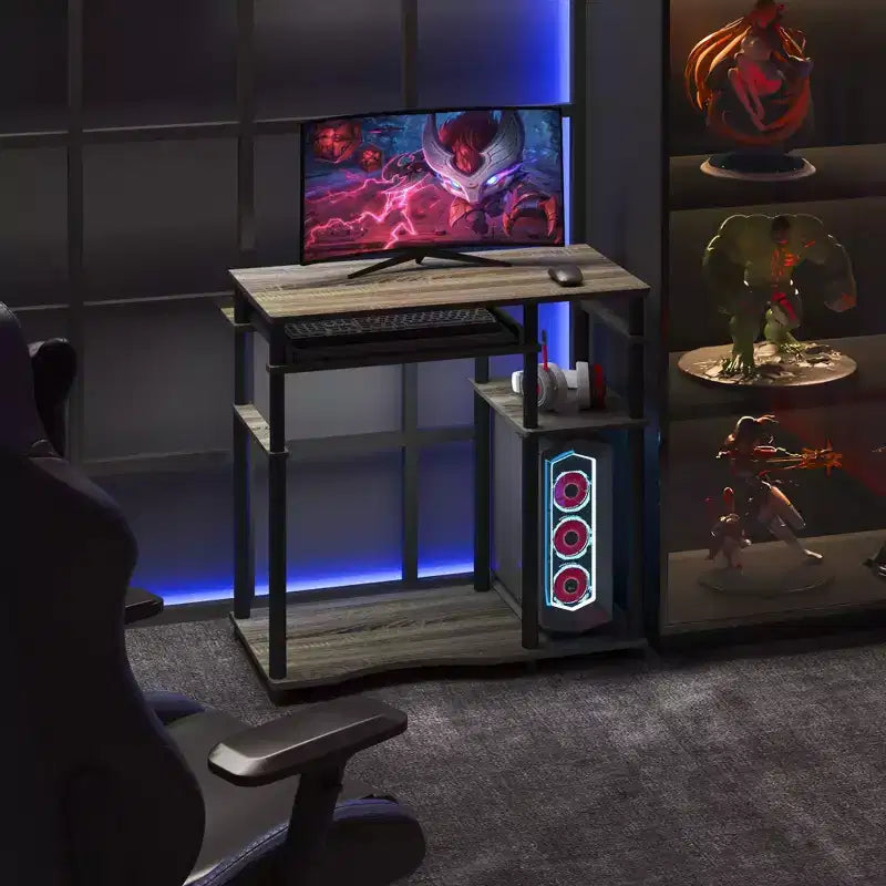 HOMLUX 31 Bureau d'ordinateur avec étagère de rangement, tiroir clavier coulissant et support pour multiprise