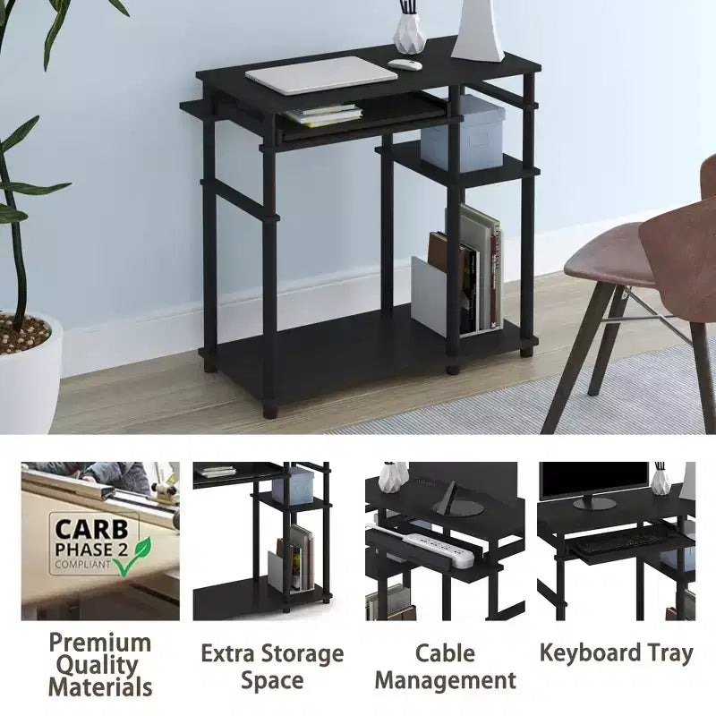 HOMLUX 31 Bureau d'ordinateur avec étagère de rangement, tiroir clavier coulissant et support pour multiprise