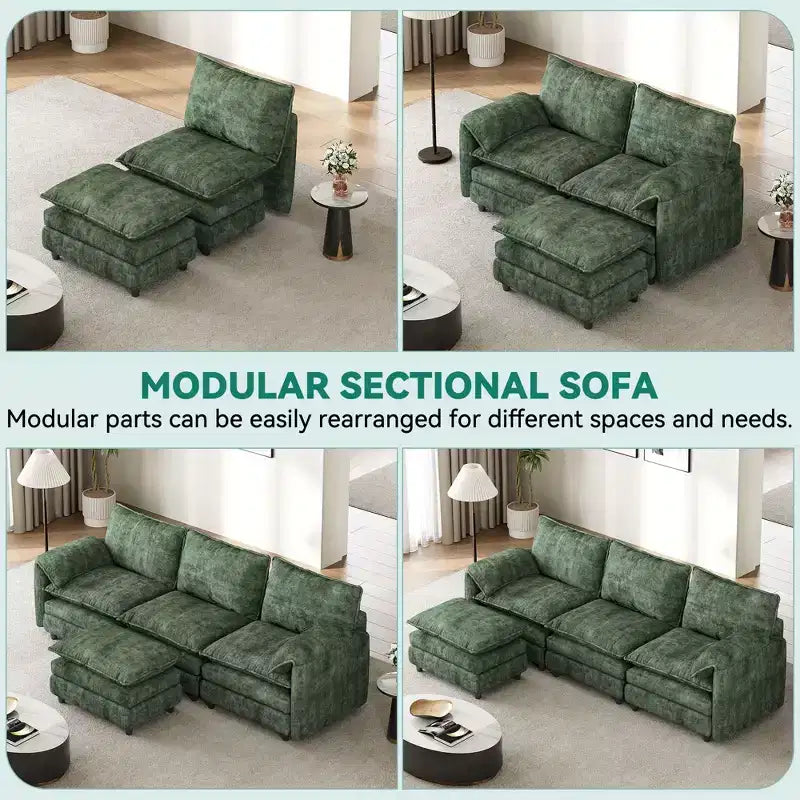 Canapés modulaires en forme de L, canapé nuage rembourré, ensemble de canapés avec poufs 2 places, canapé confortable sans assemblage