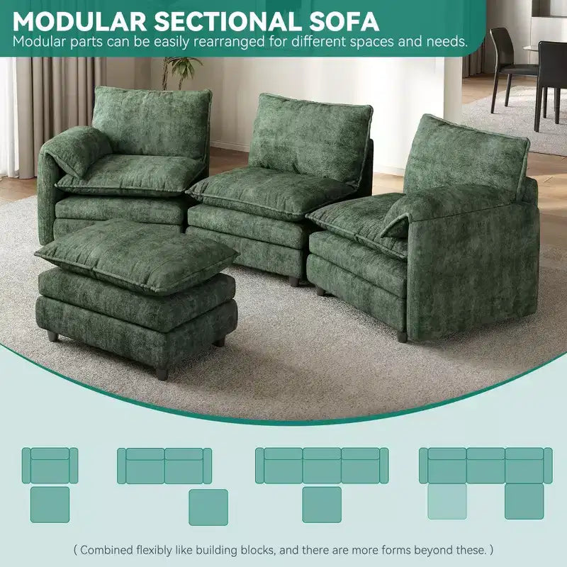 Canapés modulaires en forme de L, canapé nuage rembourré, ensemble de canapés avec poufs 2 places, canapé confortable sans assemblage