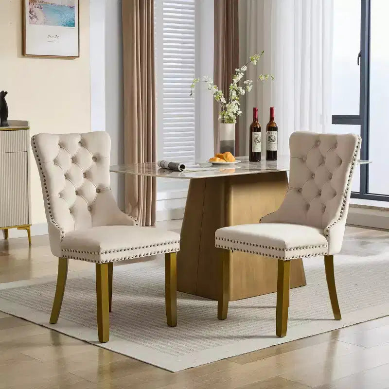 Lot de 2 chaises de salle à manger modernes du milieu du siècle, chaises de salle à manger rembourrées en velours, chaises de cuisine contemporaines sans accoudoirs avec pieds en bois-Panipeachy
