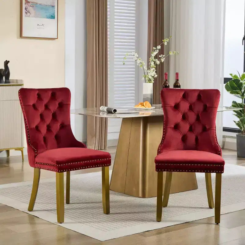 Lot de 2 chaises de salle à manger modernes du milieu du siècle, chaises de salle à manger rembourrées en velours, chaises de cuisine contemporaines sans accoudoirs avec pieds en bois-Panipeachy