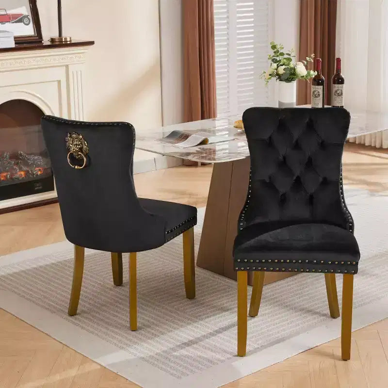 Lot de 2 chaises de salle à manger modernes du milieu du siècle, chaises de salle à manger rembourrées en velours, chaises de cuisine contemporaines sans accoudoirs avec pieds en bois-Panipeachy