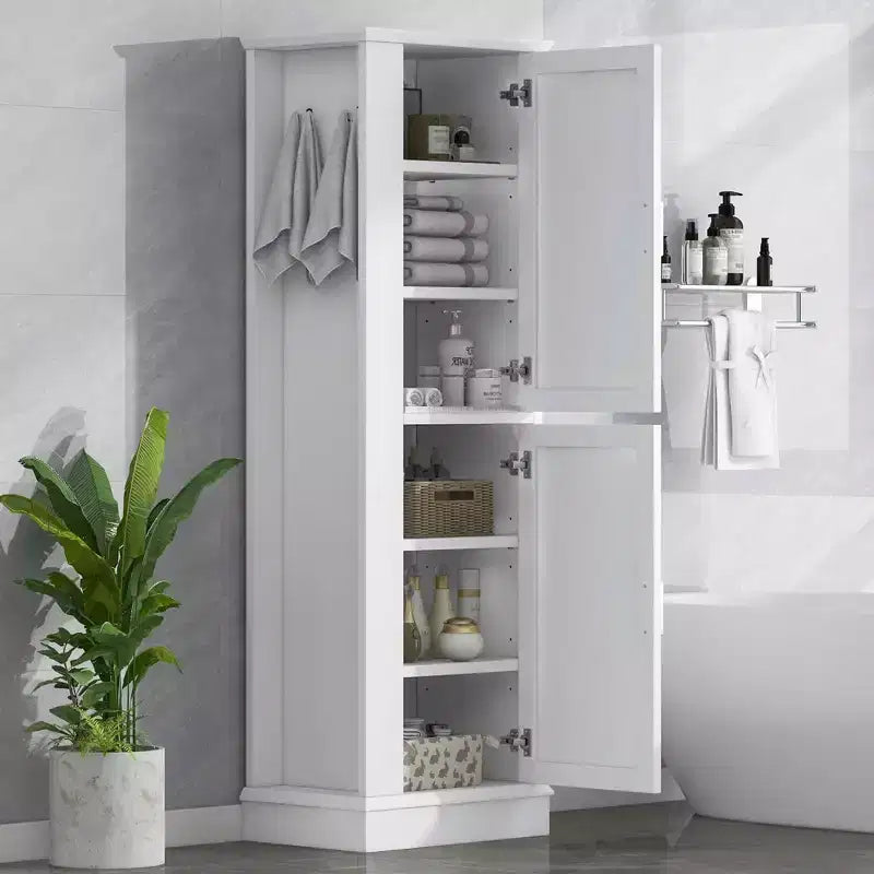 MAYEERTY Meuble Haut de Salle de Bain Autonome Crochets Étagères Réglables MDF Blanc