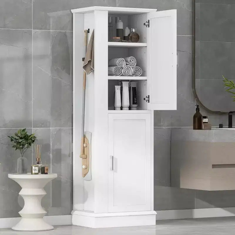 MAYEERTY Meuble Haut de Salle de Bain Autonome Crochets Étagères Réglables MDF Blanc