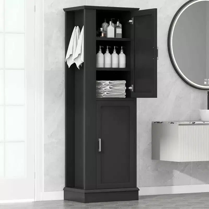 MAYEERTY Meuble Haut de Salle de Bain Autonome Crochets Étagères Réglables MDF Blanc