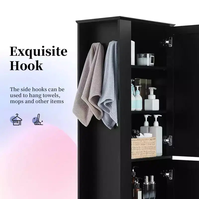 MAYEERTY Meuble Haut de Salle de Bain Autonome Crochets Étagères Réglables MDF Blanc