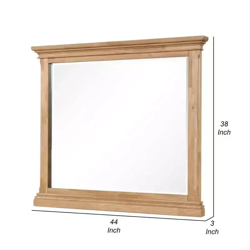 Miroir de commode Royal Hampton, verre biseauté, bois massif de chêne naturel marron, 38x44