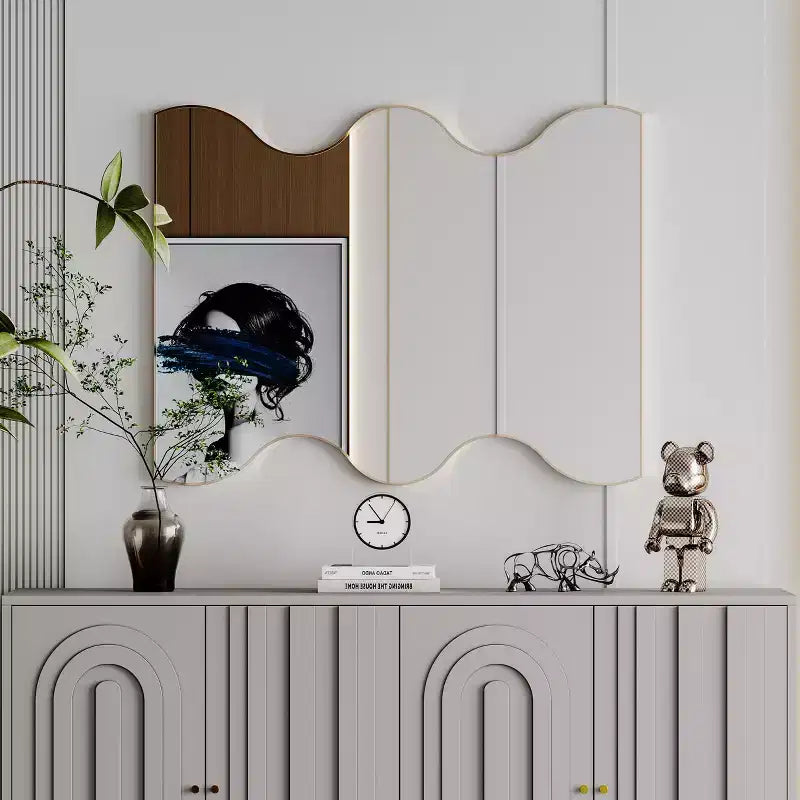 Miroir mural de salle de bain TUYOHW 30x35 pouces, miroir mural rectangulaire moderne avec 2 côtés ondulés pour salle de bain, chambre à coucher