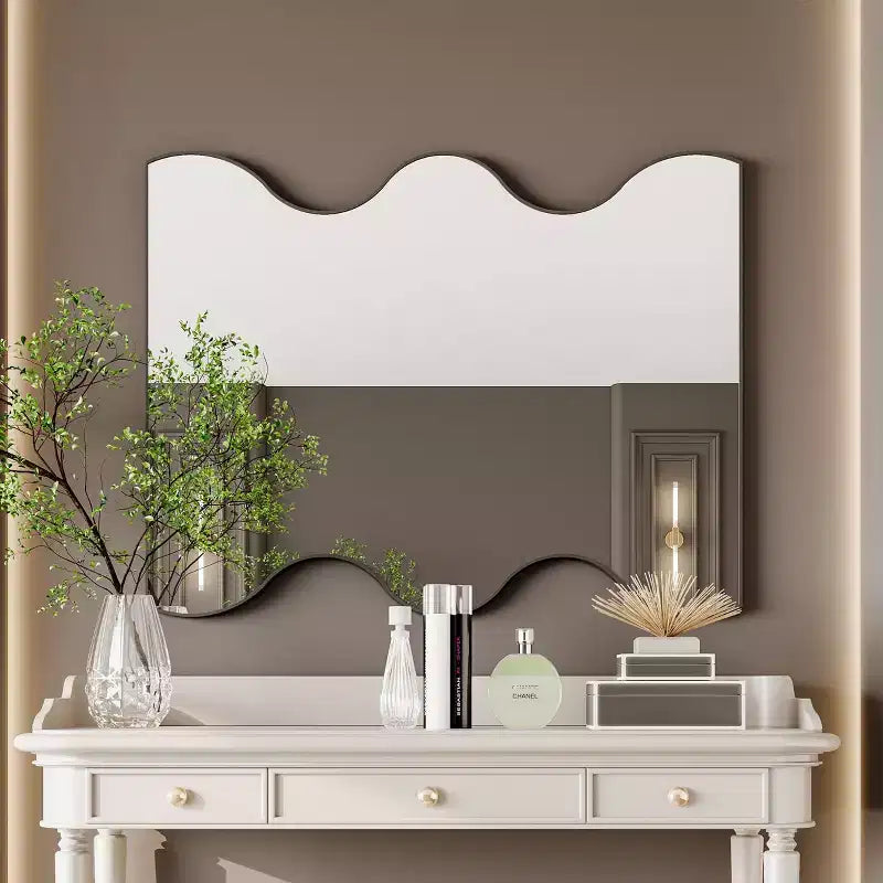 Miroir mural de salle de bain TUYOHW 30x35 pouces, miroir mural rectangulaire moderne avec 2 côtés ondulés pour salle de bain, chambre à coucher