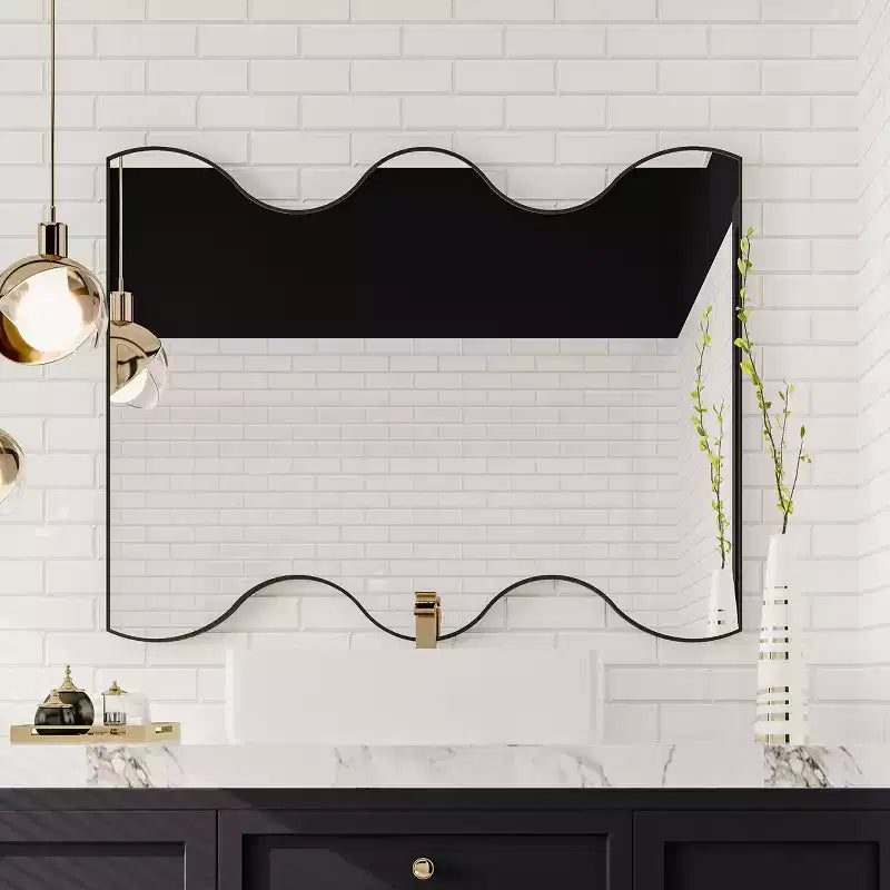Miroir mural de salle de bain TUYOHW 30x35 pouces, miroir mural rectangulaire moderne avec 2 côtés ondulés pour salle de bain, chambre à coucher