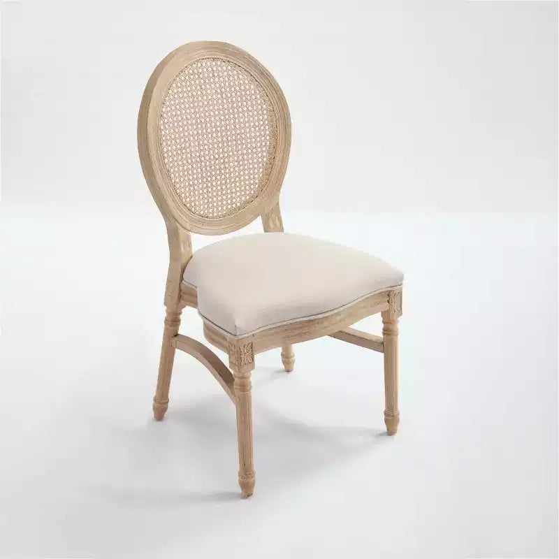 Lot de 2 chaises de salle à manger rustiques françaises rembourrées avec dossier rond en rotin, chaises de cuisine sans accoudoirs en bois massif de style ferme pour salle à manger - Panipeachy