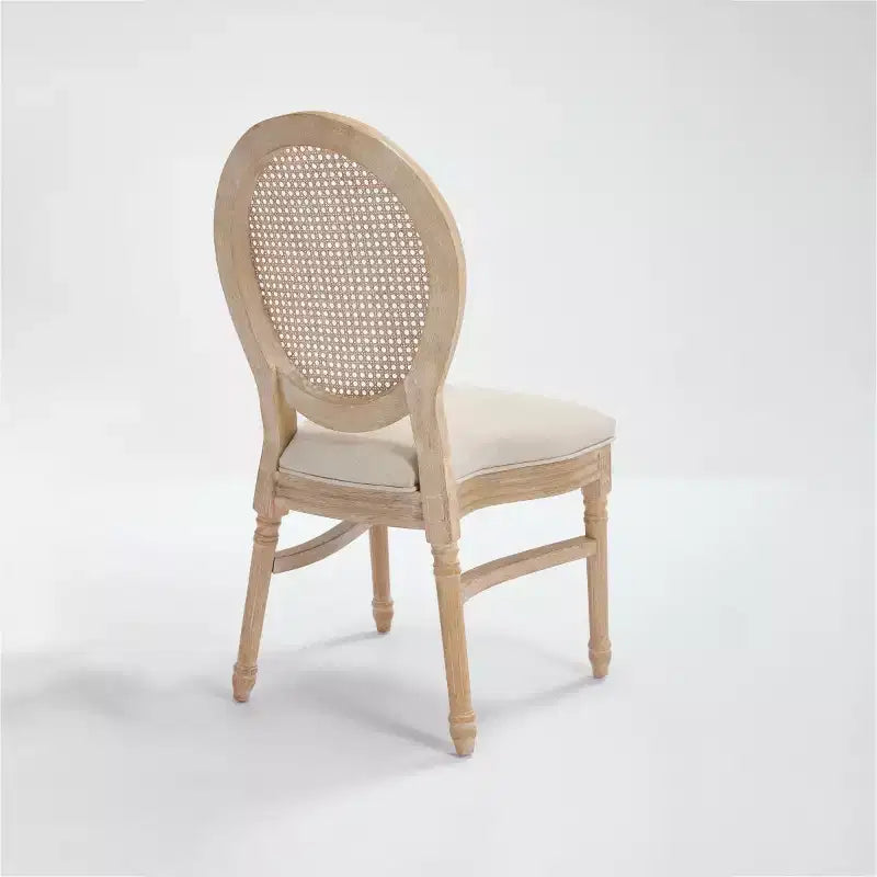 Lot de 2 chaises de salle à manger rustiques françaises rembourrées avec dossier rond en rotin, chaises de cuisine sans accoudoirs en bois massif de style ferme pour salle à manger - Panipeachy