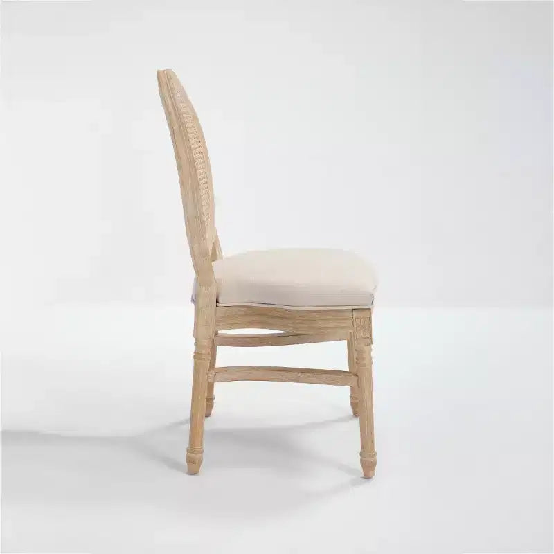 Lot de 2 chaises de salle à manger rustiques françaises rembourrées avec dossier rond en rotin, chaises de cuisine sans accoudoirs en bois massif de style ferme pour salle à manger - Panipeachy