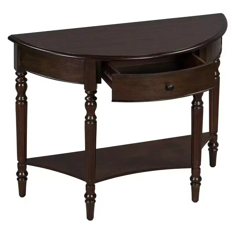 Console demi-lune de style campagnard français, table d'entrée rustique avec tiroir et étagère de rangement - Panipeachy