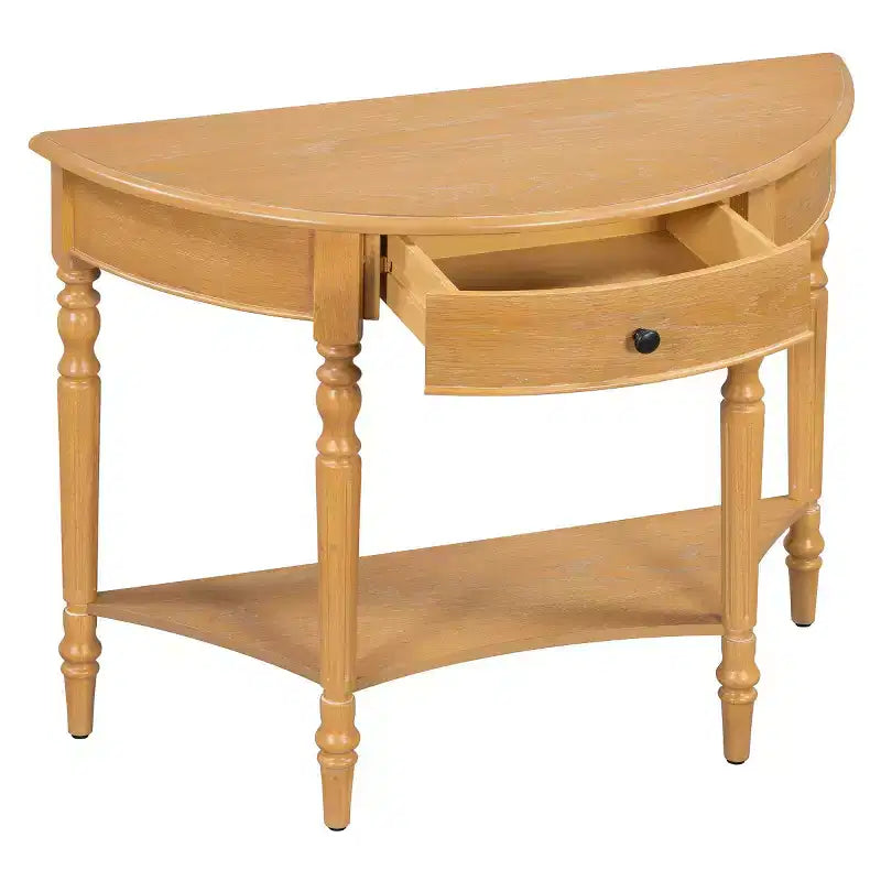 Console demi-lune de style campagnard français, table d'entrée rustique avec tiroir et étagère de rangement - Panipeachy