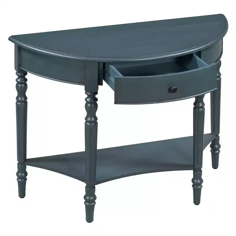 Console demi-lune de style campagnard français, table d'entrée rustique avec tiroir et étagère de rangement - Panipeachy