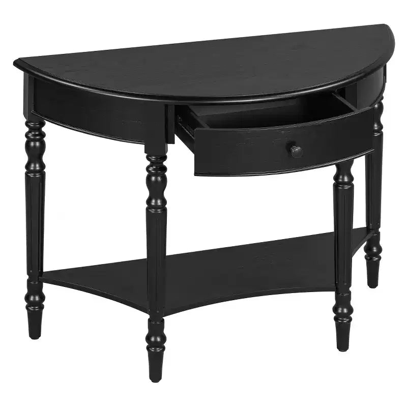 Console demi-lune de style campagnard français, table d'entrée rustique avec tiroir et étagère de rangement - Panipeachy