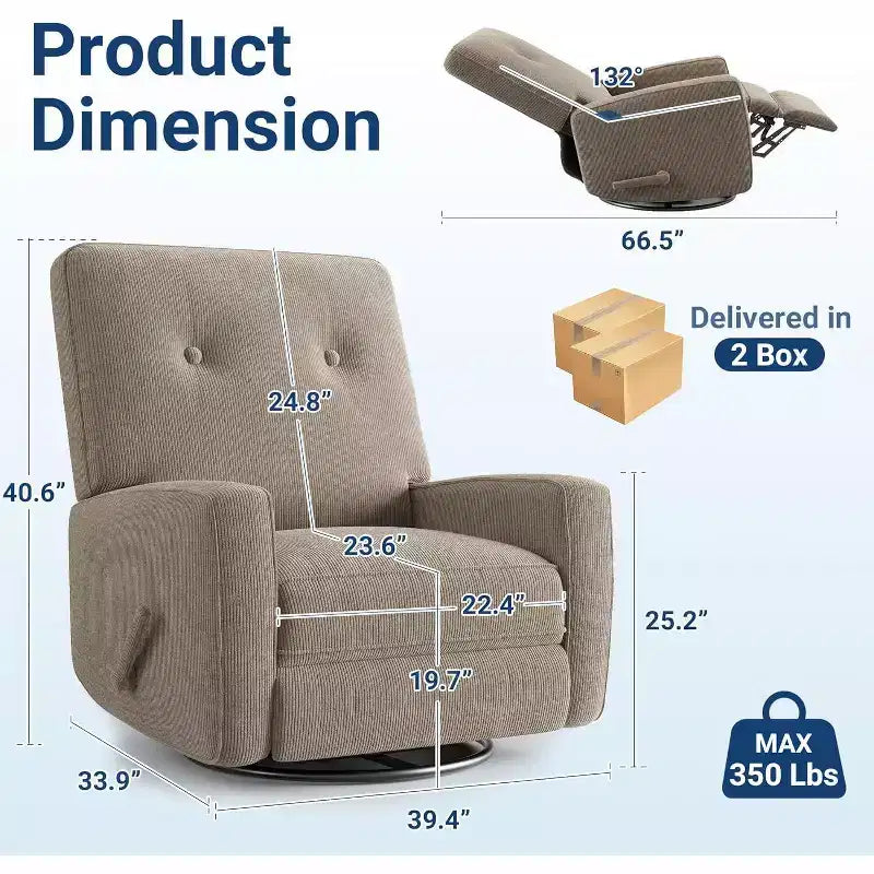 Fauteuil inclinable surdimensionné Acekool avec fonction pivotante et basculante, lin, fauteuil inclinable et coulissant à 360° pour salon, chambre