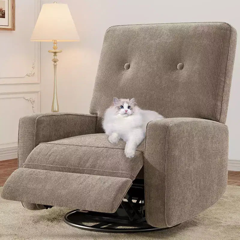 Fauteuil inclinable surdimensionné Acekool avec fonction pivotante et basculante, lin, fauteuil inclinable et coulissant à 360° pour salon, chambre